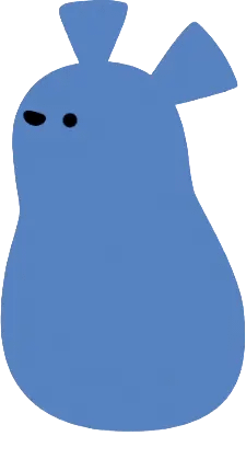 立ち姿の青い縦長キャラクターのイラスト。頭の上に2本の耳を持つ